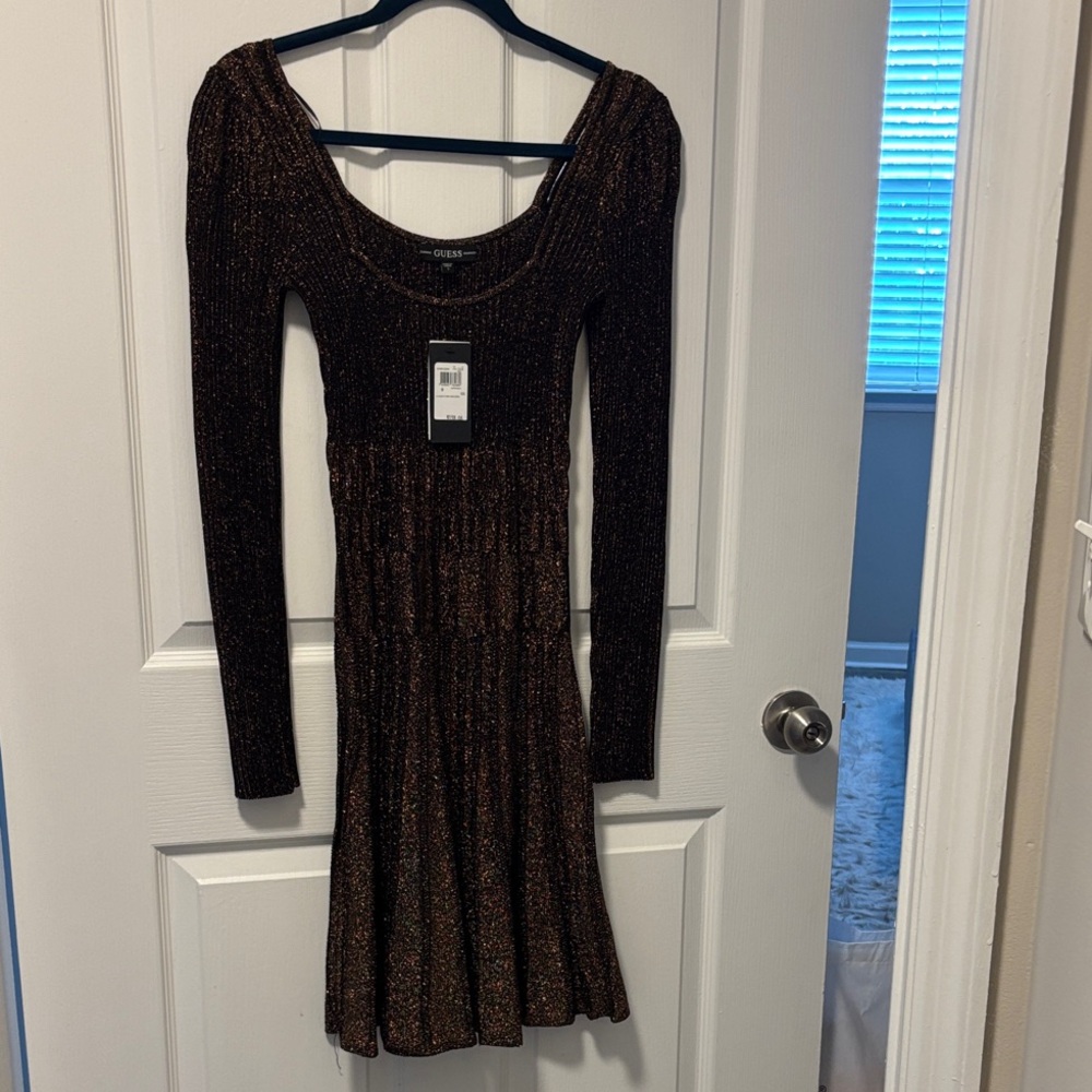 Guess Metallic Black Long Sleeve Dress